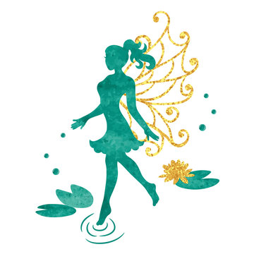 Watercolor water fairy isolated on white. Vector illustration.
