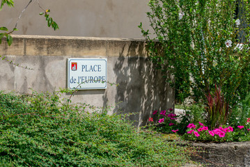 Plaque de la Place de l'Europe à la maison de Robert Schuman (l'un des pères fondateur de l'Europe) à la ville de Scy-Chazelles