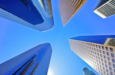 Gordijnen Uitzicht op de kantoorgebouwen in het financiële district in Los Angeles. © Javen