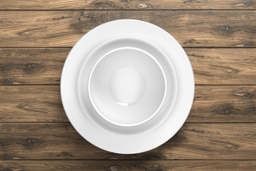 clean dinner ware on wooden table
