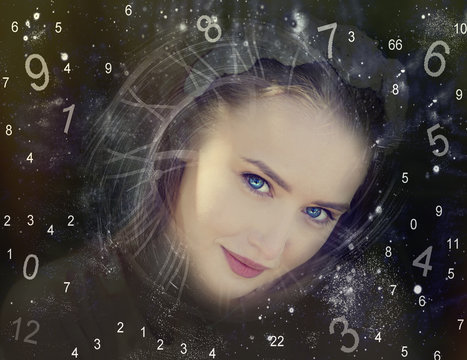 Woman face and numerology world
