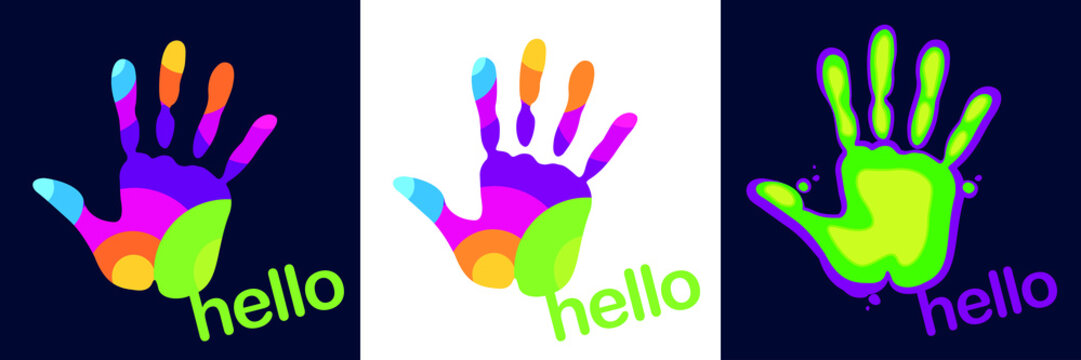 Logo imprint hand paint spot bright colorful stylized give five set hello give five