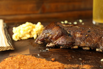 BBQ Baby Back RIbs on Rustic Cutting Board