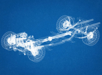 car chassis and engine Design - Blueprint - obrazy, fototapety, plakaty