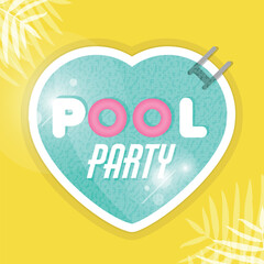 Pool party flyer, poster, invitation or banner template. Swimming pool heart. Vector illustration flat design