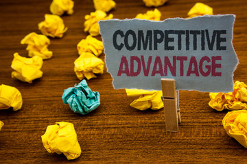 Writing note showing  Competitive Advantage. Business photo showcasing owning quality that will...