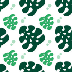 Fototapeta premium Monstera leaves pattern. Vector illustration, flat design