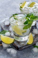 Ice drink with lime and fresh mint.