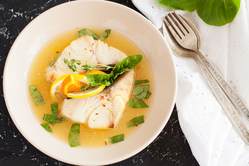Fried cod with citrus butter sauce