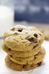 Chocolate chip cookies with glass of milk 