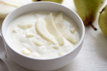 Pear yoghurt in bowl
