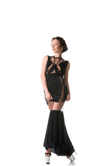 Sexy brunette in luxurious evevning dress shot