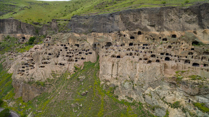 old cave town in mountain aerial view