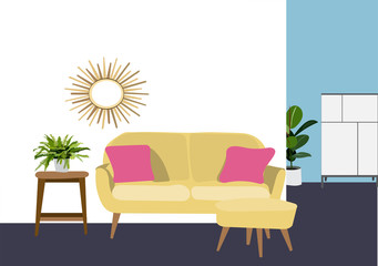 vector interior design illustration. living room furniture. sitting room decor.