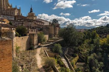 Fototapeta na wymiar Landscape from the medieval ramparts of Segovia. Spain.