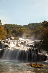 Swollen waterfall after heavy rains on Krka River, Krka national park in Croatia