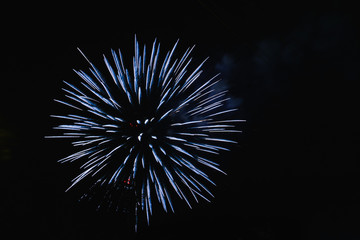 A beautiful bright colorful salute in the night sky of a big city due to a holiday