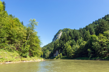 Dunajec river in Pieniny National Park. Dunajec is a popular tourist spot for boat rafting. Poland.