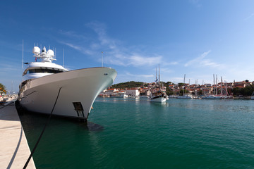 Large yacht in the harbor of Trogir on the Croatian coast