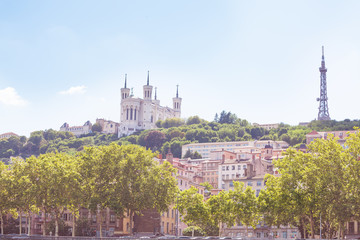 Obraz premium Lyon cityscape with basilica on the Fourviere hill
