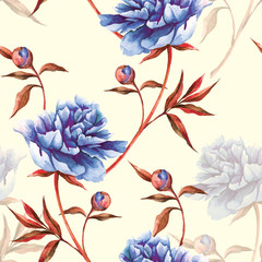 Flowers Peony watercolor painting pattern textile 