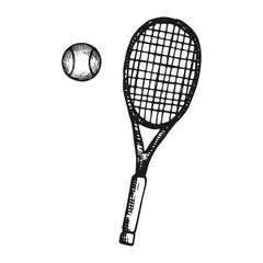 racket and ball for tennis vector sketch isolated