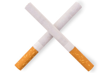 Zwei gekreuzte Zigaretten vor weißem Hintergrund