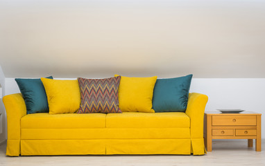 Living room interior, loft apartment, attic renovation