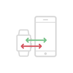 Synchronization between smart watch and smart phone. Vector illustration, flat design
