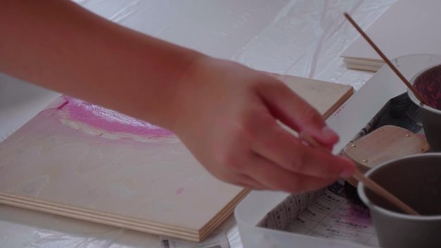 Japanese paper art - painting and printing bookmarks - TOKYO / JAPAN - JUNE 17, 2018