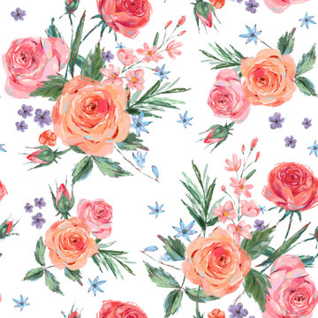 Vintage seamless pattern wuth pink roses