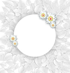 White round ecology background with paper art leaves.