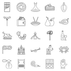 Evening gown icons set. Outline set of 25 evening gown vector icons for web isolated on white background