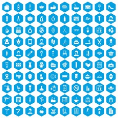 100 beauty salon icons set in blue hexagon isolated vector illustration