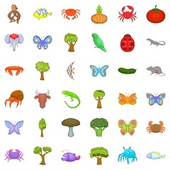 Live nature icons set. Cartoon style of 36 live nature vector icons for web isolated on white background