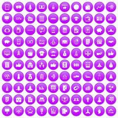 100 startup icons set in purple circle isolated on white vector illustration