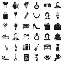 Birthday party icons set. Simple style of 36 birthday party vector icons for web isolated on white background