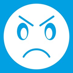 Annoyed emoticon white isolated on blue background vector illustration