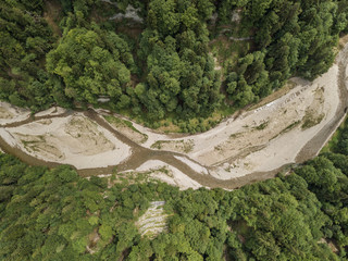 Aerial view of wild Sense river in Fribourg, Switzerland