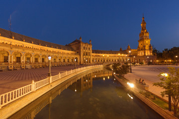 Fototapeta na wymiar Night view of the Plaza de Espana in Seville, Andalusia,Spain