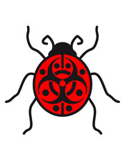 biologisch virus symbol biohazard gefahr danger warnung hinweis vorsicht verseucht marienkäfer klein süß niedlich rot punkte schwarz krabbeln frühling