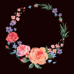 Fototapeta na wymiar Vintage floral wreath of pink roses 