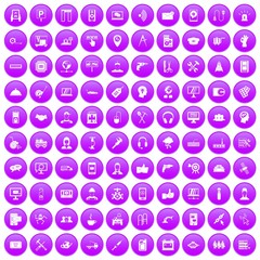 100 support center icons set in purple circle isolated on white vector illustration