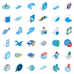 Blue set icons set. Isometric style of 36 blue set vector icons for web isolated on white background