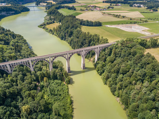 Aerial view of Grandfey railroad bridge in Switzerland, Canton of Fribourg