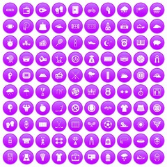 100 tennis icons set in purple circle isolated on white vector illustration