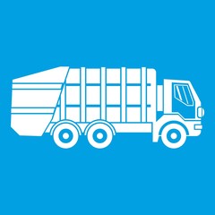 Garbage truck icon white isolated on blue background vector illustration