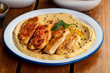 Delicious humus with chicken