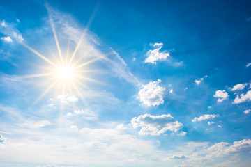Summer background, wonderful blue sky with bright sun
