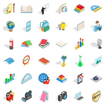 Book icons set. Isometric style of 36 book vector icons for web isolated on white background